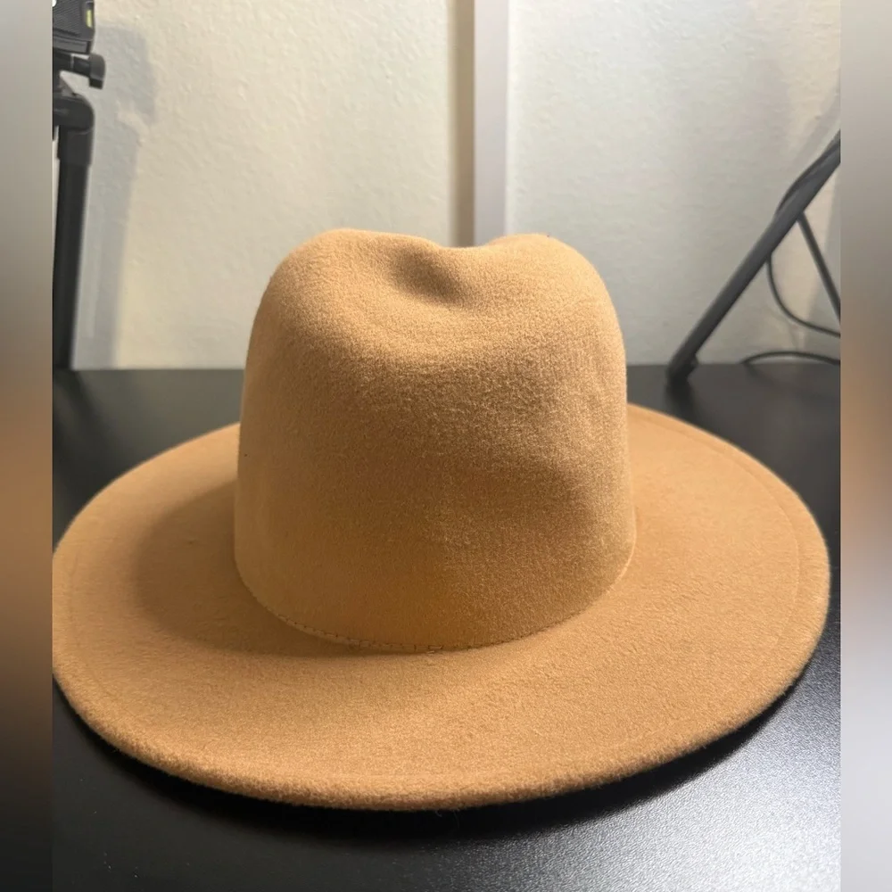 Abercrombie & Fitch Camel Wool Felt Wide Brim Fedora Hat Boho Chic - Picture 3 of 6